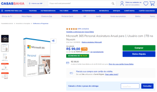 Pacote Microsoft 365 Personal com 1TB de armazenamento na Nuvem - 1 ano de assinatura por R$ 99