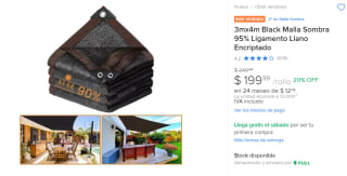 3mx4m Black Malla Sombra 95% Ligamento Llano Encriptado por $199 en Mercado Libre