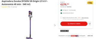 Aspiradora Dyson V8 origin por 279,99€