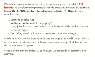 10% korting op geselecteerde producten bij Zooplus via de app