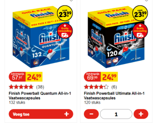Finish Powerball Ultimate All-in-1 Vaatwascapsules 120 stuks voor €23,99 bij kruidvat