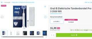 Oral-B Pro 3 - 3500 - Witte Elektrische Tandenborstel + Reisetui voor €31,99 bij Plein