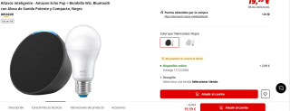 Altavoz inteligente Amazon Echo Pop + Bombilla Wiz por 19,59€ (blanco o negro)