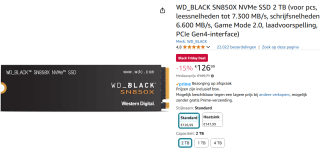 WD Black SN850X SSD - 2TB - M.2 2280 - PCIe 4.0 - Zonder heatsink voor €126,99