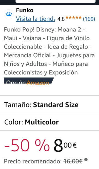 Funko Pop Disney Moana 2 Maui Vaiana por 8€.