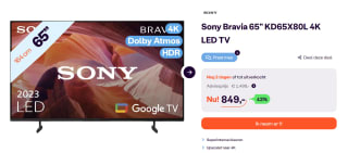 Sony Bravia KD-65X80L - 65 inch - 4K LED - 2023 voor €849 bij Ibood