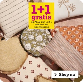 1+1 gratis op alle sier-, zit-, matras- en woonkussens bij Leen Bakker