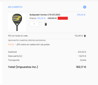 Pala Bullpadel Vertex CTR 03 2023 por 182.17€