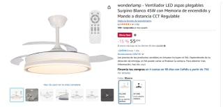 Ventilador LED aspas plegables Surpino Blanco 45W con Memoria de encendido y Mando a distancia por 55,20€