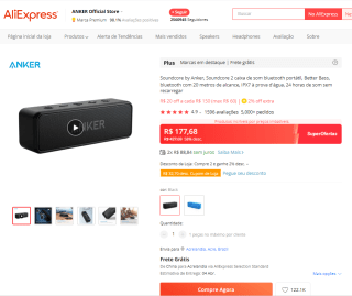 Caixa de Som, modelo SoundCore 2 da Anker - R$ 177,68