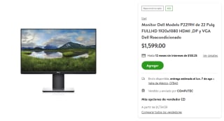 Monitor Dell P2219H 22" FHD Reacondicionado por $1,599 en Bodega Aurrera