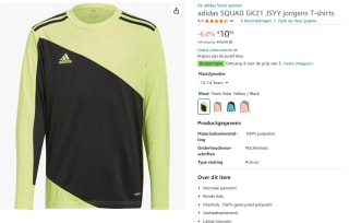 Adidas Squadra Keepersshirt Kids voor €10,95 bij Amazon