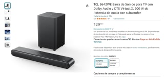 Barra sonido TCL S642WE Dolby Audio y DTS Virtual:X, 200 W con subwoofer por 129€