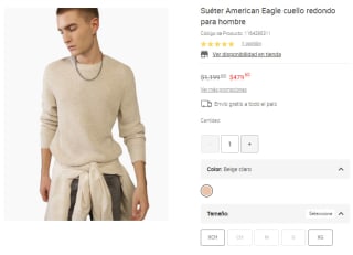 Suéter American Eagle Cuello Redondo $480 | Liverpool