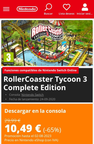 RollerCoaster Tycoon 3 Complete Edition Nintendo Switch por 10,49€.