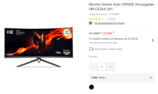 Monitor Gamer Acer UWQHD 34" por $7,649 en Liverpool