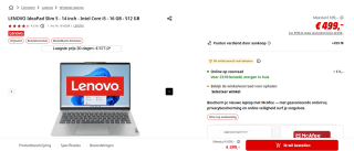 LENOVO IdeaPad Slim 5 - 14 inch - Intel Core i5 - 16 GB - 512 GB voor €499 bij de Mediamarkt