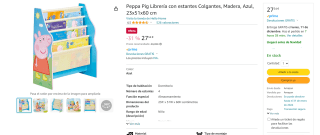 Librería con estantes Colgantes, Madera, Azul, 23x51x60 cm de Pepa Pig por 23,60€