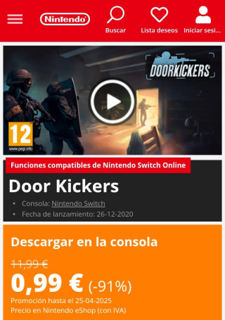Door Kickers Nintendo Switch por 0,99€.