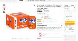 Fanta Naranja Zero Azúcares pack de 9 por 5,74€