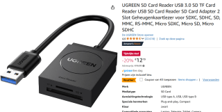 Ugreen Usb 3.0 Kaartlezer voor €9,79 bij Amazon