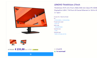 Lenovo ThinkVision P27h-20 (61E9GAR6EU) Zwart voor €284,35 bij Bluelink