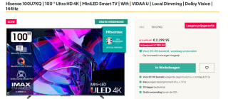 Hisense 100U7KQ - 100 inch - 4K MiniLED - 2023 voor €2.299,95 bij update