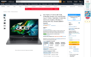 Portátil Acer Aspire 5 Core i7 16GB 512GB SSD por 487,40€