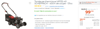 Tondeuse thermique Scheppach MP132-40 à 99,99€