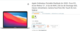Apple MacBook Air M1 à 926,35€