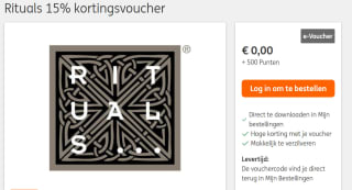 Rituals 15% kortingsvoucher voor 500 punten bij de ING