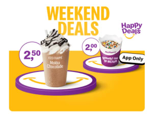 Iced Frappé voor €2,50 of een McFlurry voor €2 via de Mc Donalds aap