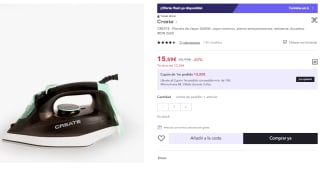 Plancha de Vapor 2600W marca Create por 15.59€ (Cuenta Nueva 9.29€)