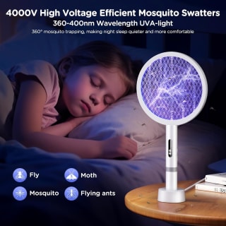 Raqueta matamoscas eléctrica BKXCHA 2 en 1 4000V USB-C recargable lámpara UV por 18,39€