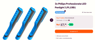 Philips Zaklamp Led 18 Cm 3-pack voor €17.95 bij Ibood