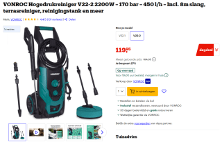 Tot 27% korting op VONROC hogedrukreinigers bij Bol.