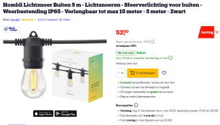 Hombli Slimme Buitenverlichtingssnoer (5m) voor €52,50 bij Bol