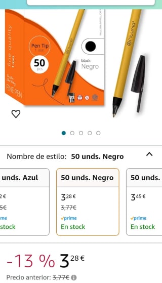 Ofituria Bolígrafos de Punta Fina, Color Negro, Caja de 50 Unidades, por 3,28€.