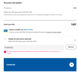 Cupón 10% descuento en pedidos superiores a 150€ en compras en Ikea