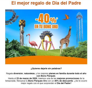 Renueva tu Bono Parques Oro con un 40% de descuento