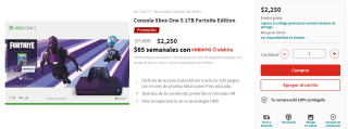 Xbox One S 1TB Fortnite Edition a $2,250 en Elektra