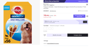 Pack 56 unidades de Pedigree Dentastix Snack Dental para la Higiene Oral de Perros Grandes por 7.7€