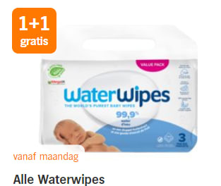 1+1 gratis op Alle Waterwipes billendoekjes bij de AH