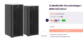 Medify Air MA-40 Luchtreiniger – 288 m³/u Air Purifier 2 stuks voor €39,95 bij Ibood