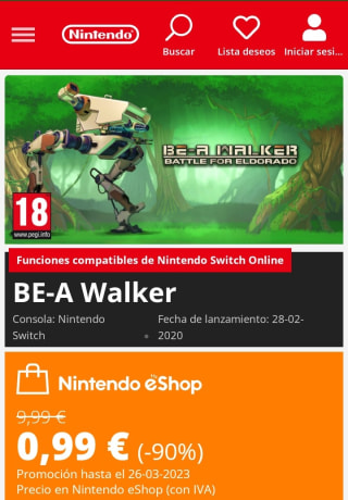 BE-A Walker Nintendo Switch por 0,99€.