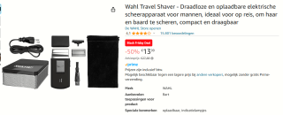 Wahl Travel Shaver - Draadloze en oplaadbare elektrische scheerapparaat voor €13,99 bij Amazon