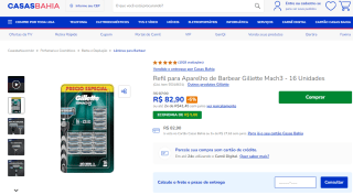 Refil de Barbeador Gillette Mach3 com 16 Unidades - R$ 82,90