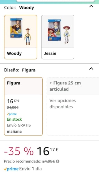 Disney Pixar Toy Story Woody grande Figura 31 cm articulada por 16,17€.
