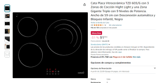 Cata Placa Vitrocerámica TZD 603/G con 3 Zonas de Cocción por 91,99€