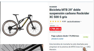 Bicicleta MTB 29" doble suspensión carbono Rockrider XC 500 S por 1799.99€